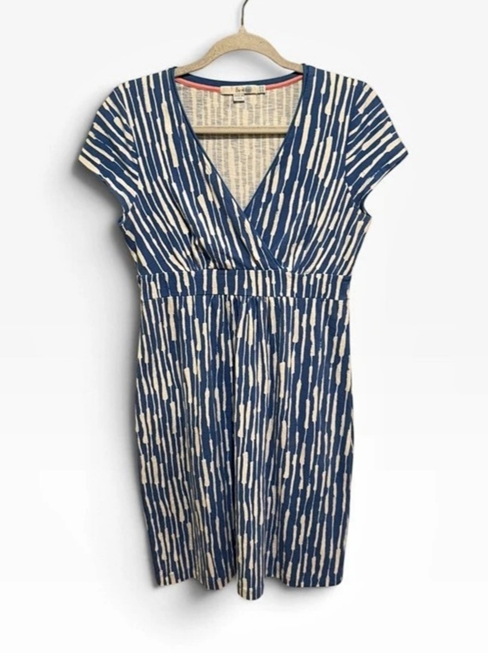 Boden Blue & Cream Brushstroke Print Wrap Jersey Dress US 6R